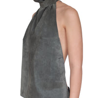 Top dos nu en cuir nubuck gris