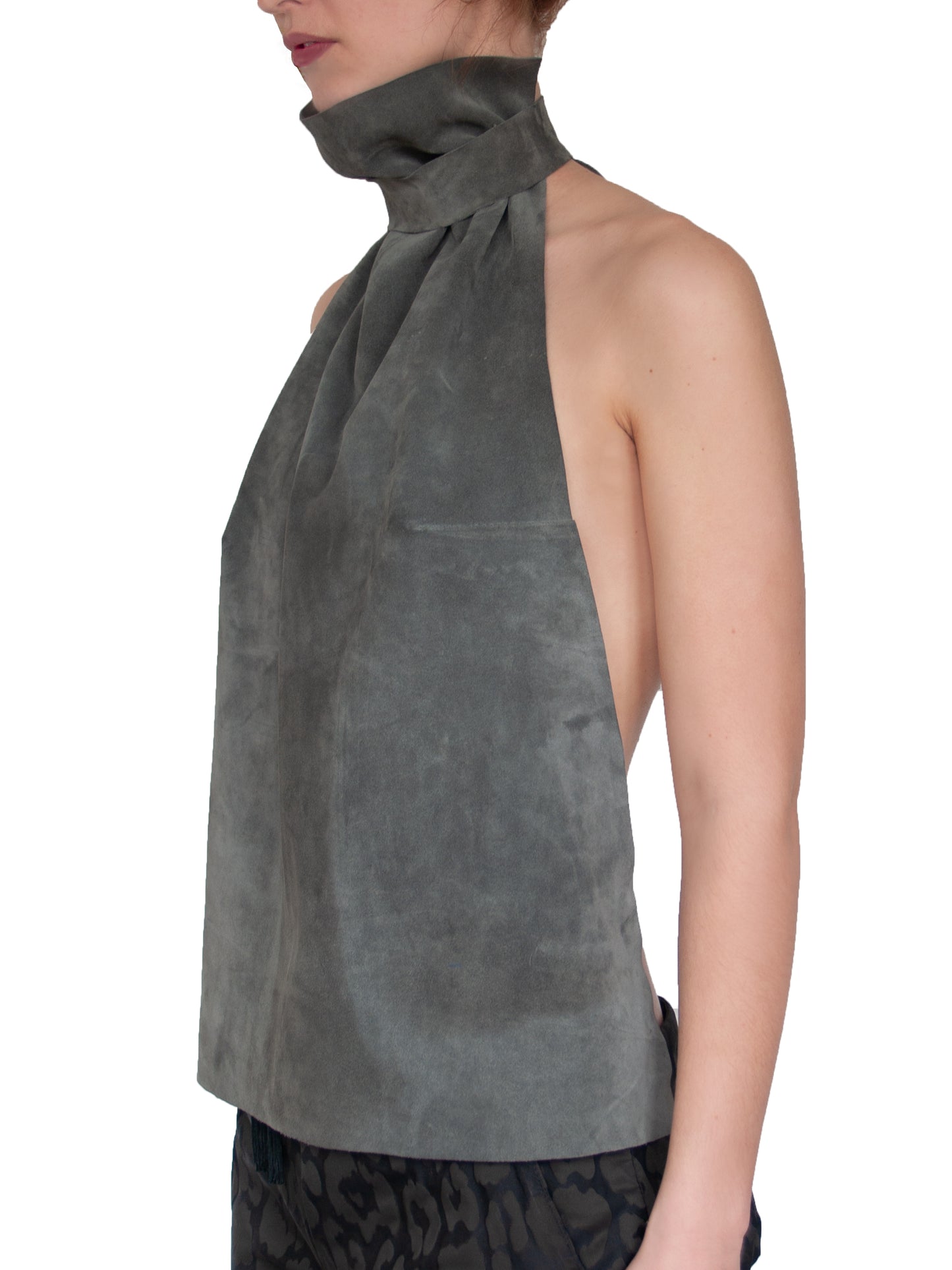 Top dos nu en cuir nubuck gris