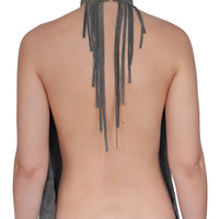 Top dos nu en cuir nubuck gris