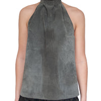 Top dos nu en cuir nubuck gris