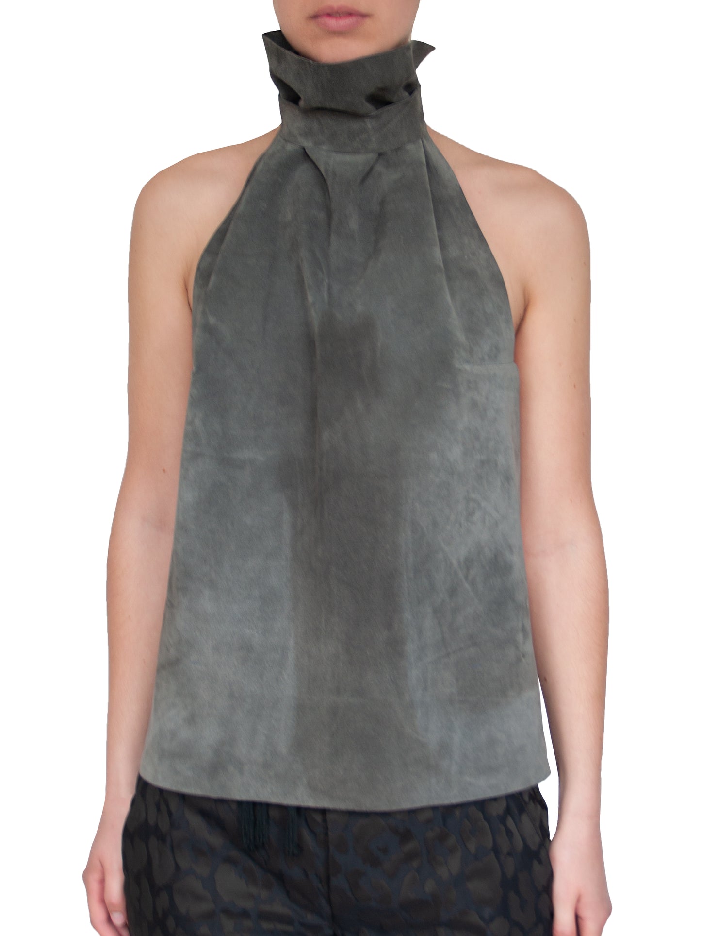 Top dos nu en cuir nubuck gris